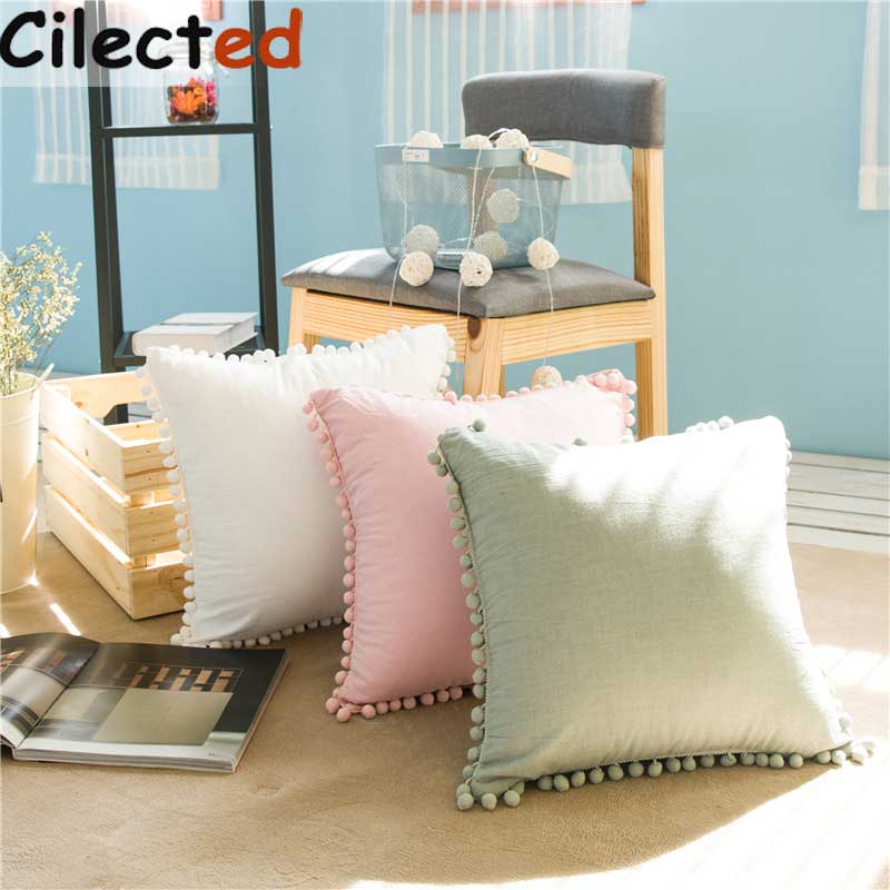45*45cm solid pompom cushion cover