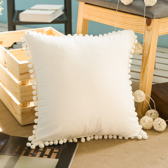 45*45cm solid pompom cushion cover 45x45cm / p194c01