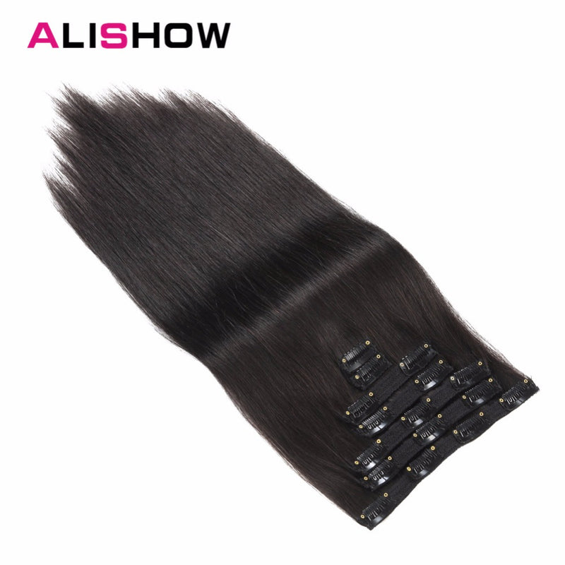 alishow clip in remy human hair extensions full head straight 100g 14inch-24inch 7pcs double drawn nature human hair in clips