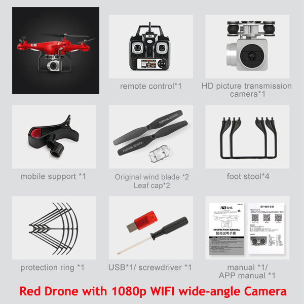 sh5h quadcopter fpv drones with camera hd quadcopter with wifi camera rc helicopter remote control toys red 1080p camera