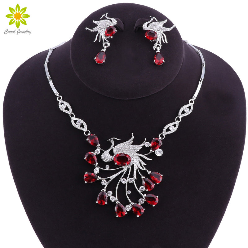 african bridal jewelry sets phoenix bird style rhinestone necklace and earrings set
