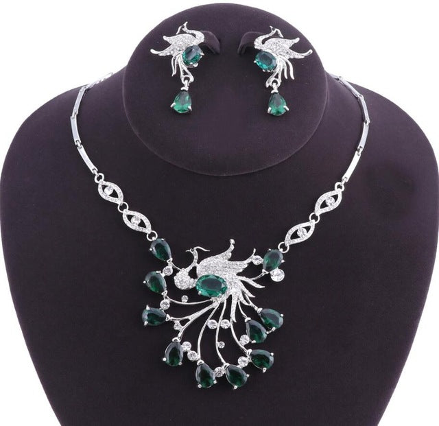 african bridal jewelry sets phoenix bird style rhinestone necklace and earrings set green silver