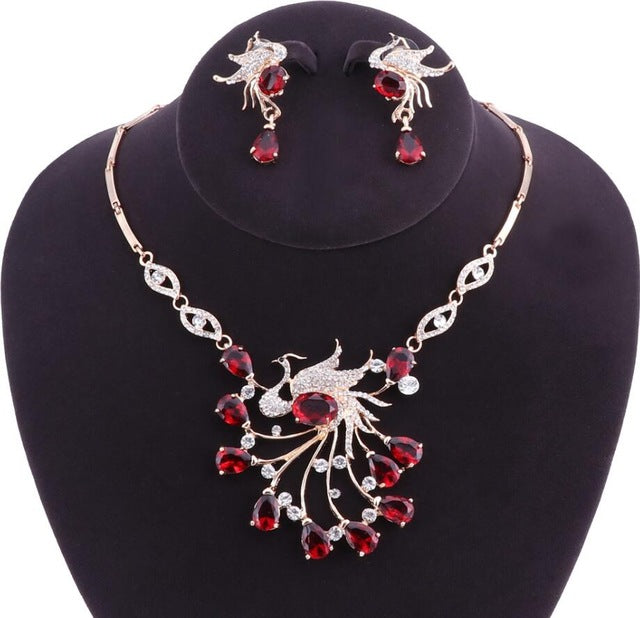 african bridal jewelry sets phoenix bird style rhinestone necklace and earrings set red gold