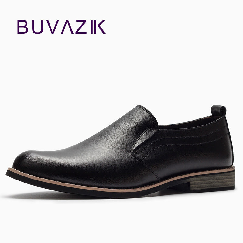 buvazik luxury brand leather concise men business dress pointy black shoes breathable formal wedding basic shoes men