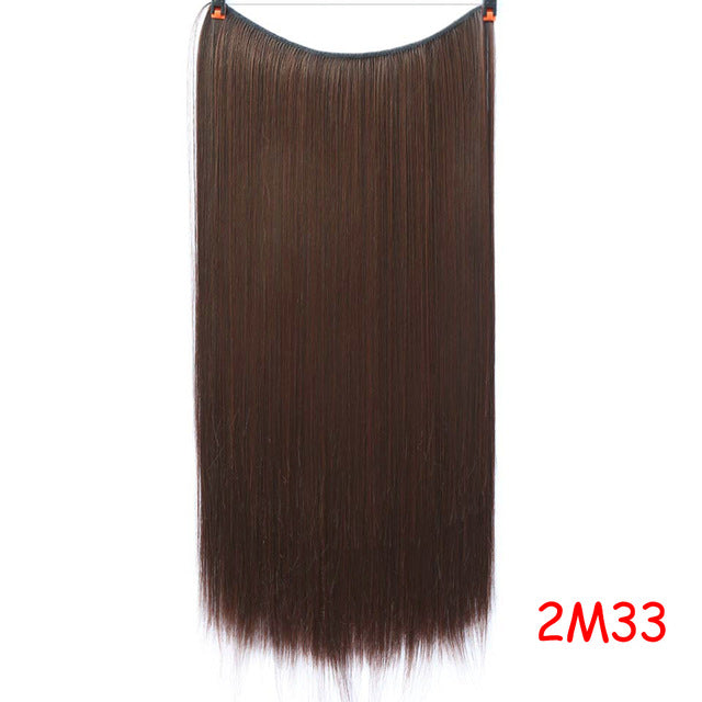 24'' wavy invisible wire no clips in hair extensions secret fish line hairpieces natural synthetic #4 / 24inches