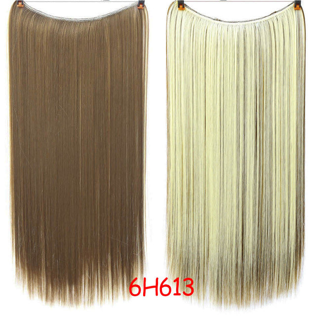 24'' wavy invisible wire no clips in hair extensions secret fish line hairpieces natural synthetic #5 / 24inches
