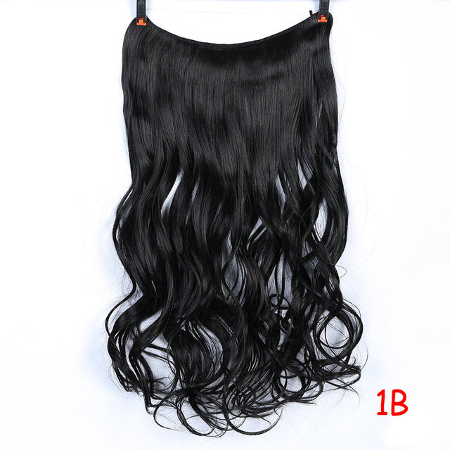 24'' wavy invisible wire no clips in hair extensions secret fish line hairpieces natural synthetic #16 / 24inches