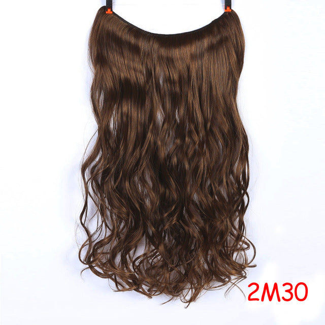 24'' wavy invisible wire no clips in hair extensions secret fish line hairpieces natural synthetic #17 / 24inches