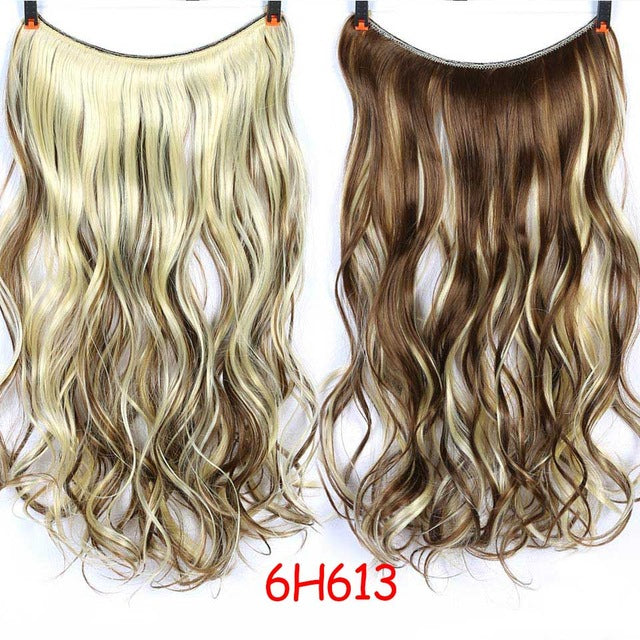 24'' wavy invisible wire no clips in hair extensions secret fish line hairpieces natural synthetic #22 / 24inches