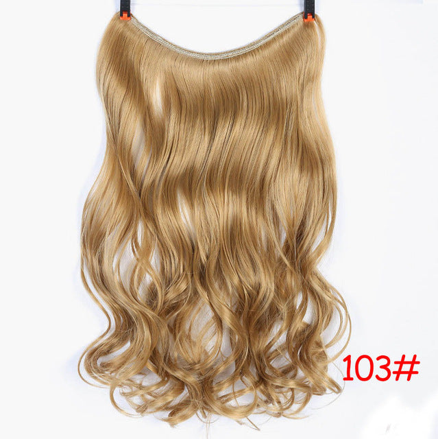 24'' wavy invisible wire no clips in hair extensions secret fish line hairpieces natural synthetic #27 / 24inches