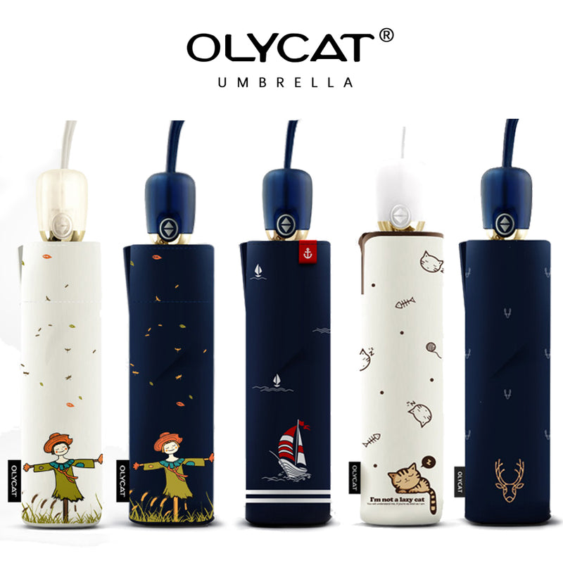 olycat automatic umbrella rain women brand cartoon print sunscreen folding umbrellas windproof anti uv parasol 5 styles paraguas