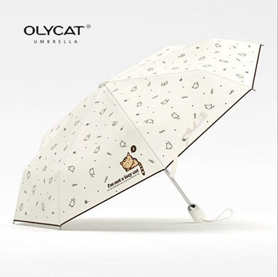 olycat automatic umbrella rain women brand cartoon print sunscreen folding umbrellas windproof anti uv parasol 5 styles paraguas cat white