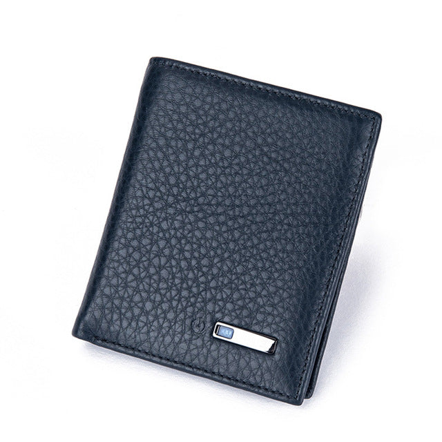 bluetooth smart wallet men leather genuine anti lost intelligent bluetooth purse male card holders carteira blue