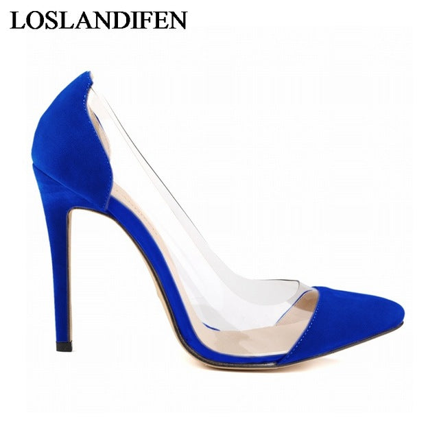 new pointed toe high heels fashion sexy red black blue shoes women wedding shoes dress pumps brand design