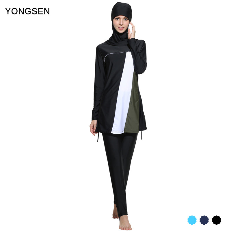 yongsen plus size muslim swimwear women islamic swimsuit  long sleeves conservative burkinis bathing modest detachable hijab