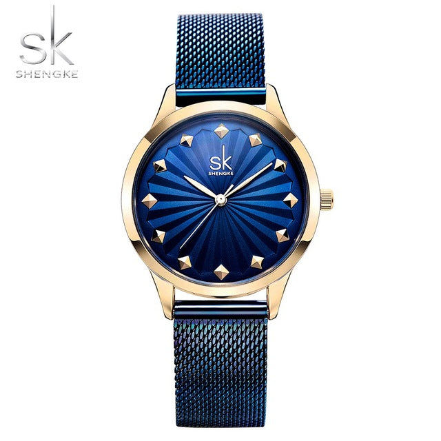 shengke wrist watch women fashion stainless steel quartz watches bracelet clock relogio feminino sk luxury ladies watches blue