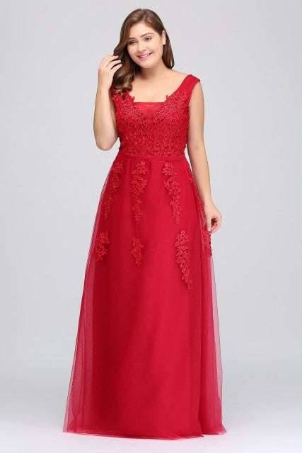 vestido de festa red lace v-neck  lacing long plus size evening dress the bride applique party sexy backless prom dresses