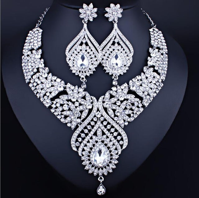 indian style necklace earrings sets bridal wedding party necklace silver