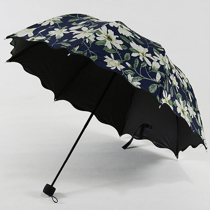 new arrival high quality lily pattern women's umbrella uv proof sunshade umbrellas black coating female paraguas us043