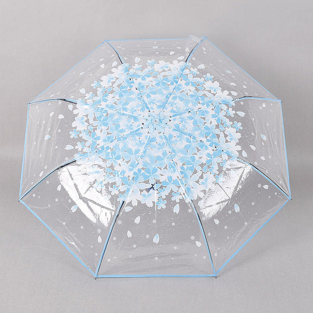 beautiful women transparent clear rain sun umbrella folding romantic sakura cherry flower umbrellas hogard straight edge