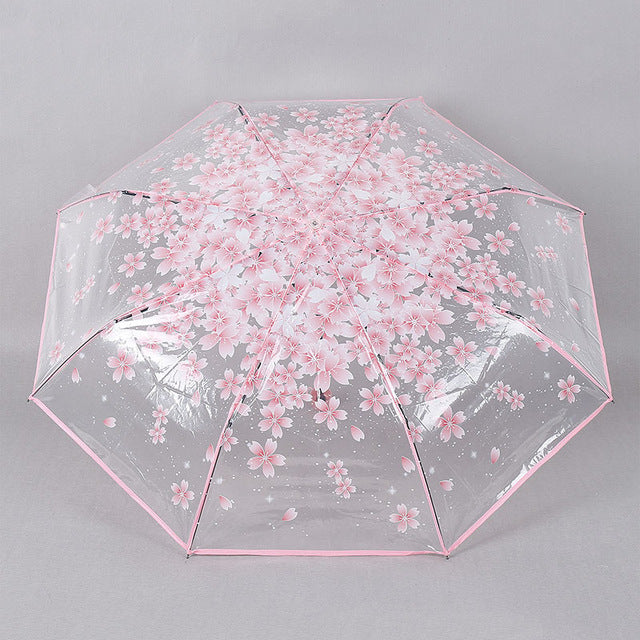 beautiful women transparent clear rain sun umbrella folding romantic sakura cherry flower umbrellas hogard straight edge 3