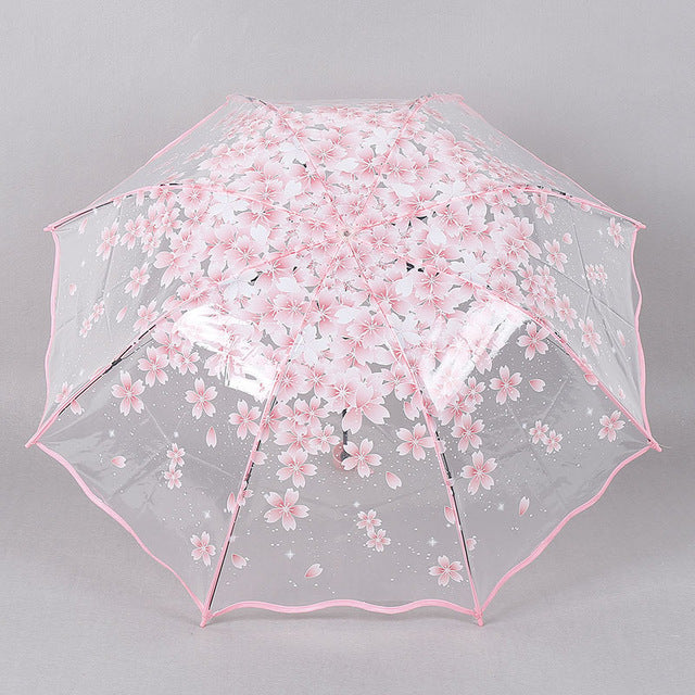 beautiful women transparent clear rain sun umbrella folding romantic sakura cherry flower umbrellas hogard wave edge 3
