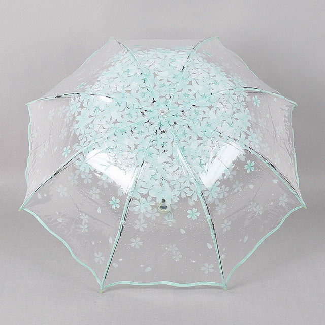 beautiful women transparent clear rain sun umbrella folding romantic sakura cherry flower umbrellas hogard wave edge 2