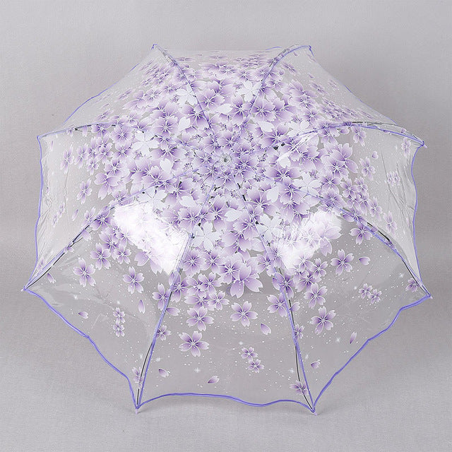 beautiful women transparent clear rain sun umbrella folding romantic sakura cherry flower umbrellas hogard wave edge 1