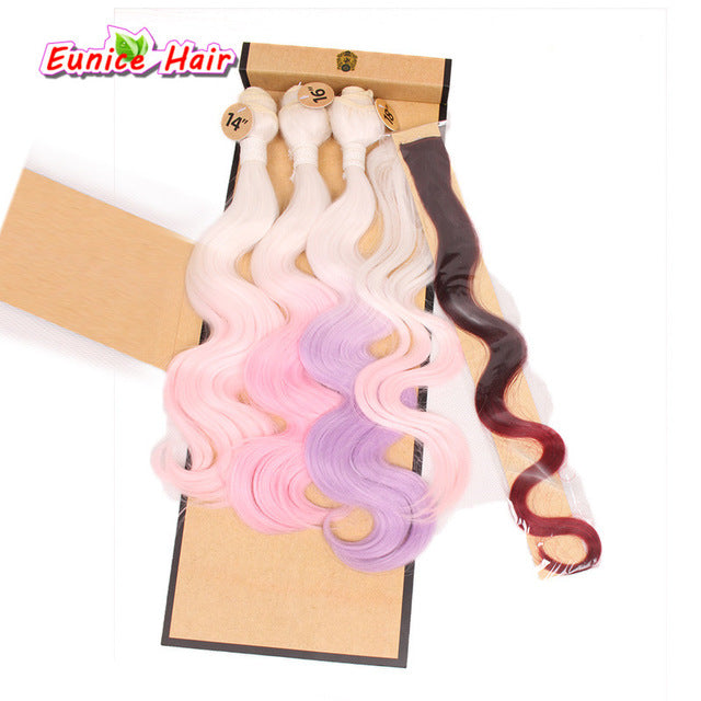 jet black color 1 single brown hair weft cosplay hair style cheap free shipping 1 bundle closure 1 piece clips women hairpiece pink / 18inches