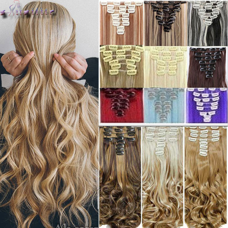 8pcs/set clip on hair extension 24 inch natural & thick hairpieces curly synthetic clip in hair extensions