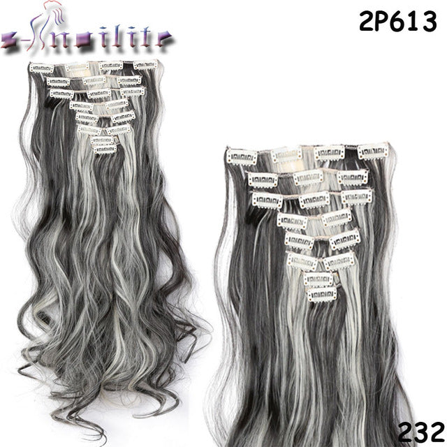 8pcs/set clip on hair extension 24 inch natural & thick hairpieces curly synthetic clip in hair extensions