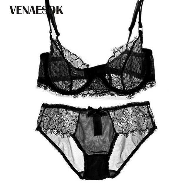 white sexy bra and panty sets embroidery lace transparent underwear set for women see through bra lacy temptation lingerie set