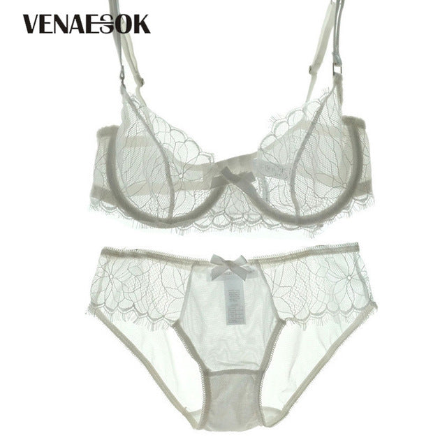 white sexy bra and panty sets embroidery lace transparent underwear set for women see through bra lacy temptation lingerie set