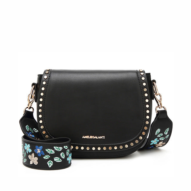 small shoulder crossbody bags for women saddle purse embroidered with rivet long straps