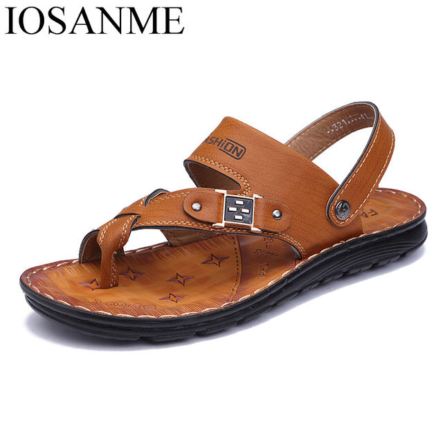 mens sandals summer outdoor beach slide sandals leather shoes luxury brand fashion breathable casual male footwear for men