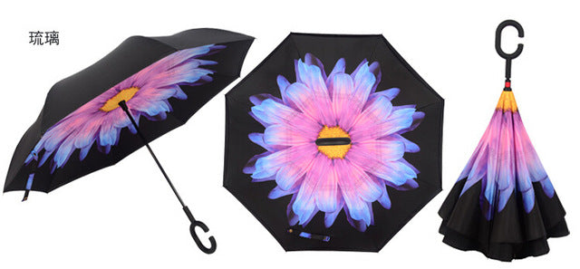 c handle windproof reverse folding umbrella women/female rain/sun  car inverted guarda-chuva high quality self stand parapluie 12