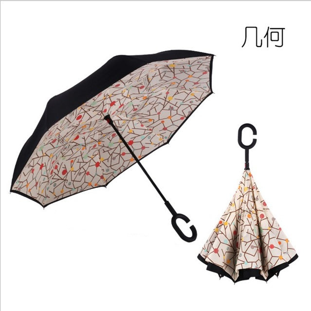 c handle windproof reverse folding umbrella women/female rain/sun  car inverted guarda-chuva high quality self stand parapluie 16
