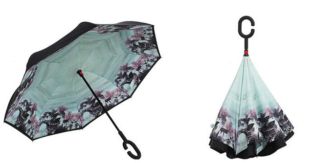 c handle windproof reverse folding umbrella women/female rain/sun  car inverted guarda-chuva high quality self stand parapluie 19