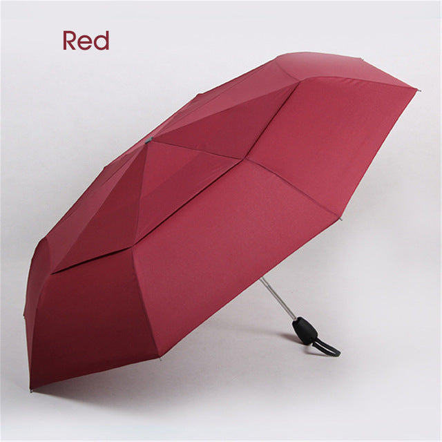 big wind resistance umbrella for men quality doublelayer folding automatic umbrella rain women travel compact umbrella wholesale red