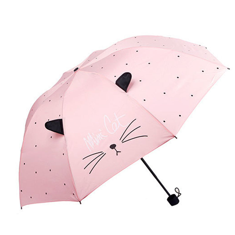 simanfei umbrellas 2018 new creative cat pattern three folding umbrella lightweight foldable pocket women men umbrellas for rain
