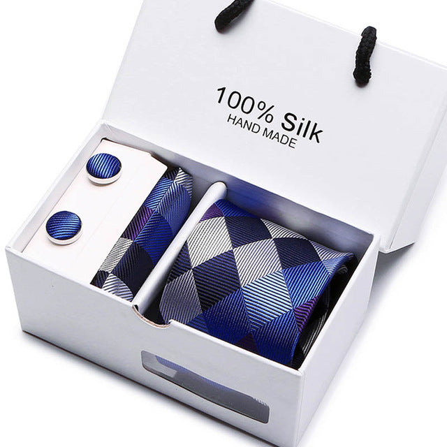 new plaid  men ties set  extra long size 145cm*8cm necktie navy blue paisley silk jacquard woven neck tie suit wedding party sb27