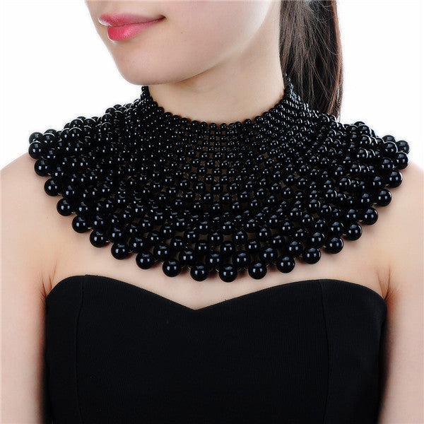 chunky statement bib collar choker pearl necklace maxi jewelry