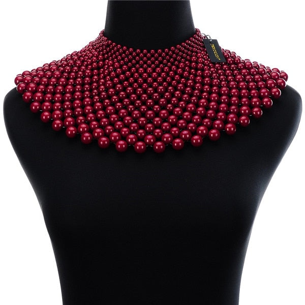 chunky statement bib collar choker pearl necklace maxi jewelry