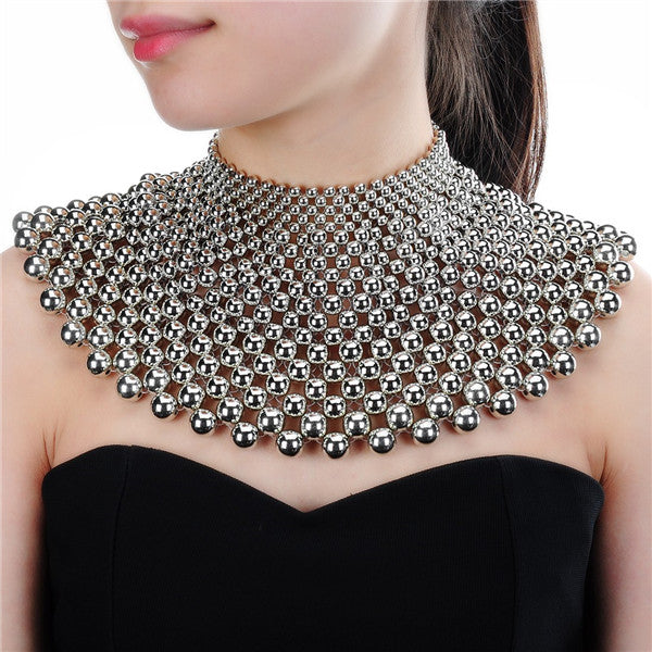 chunky statement bib collar choker pearl necklace maxi jewelry