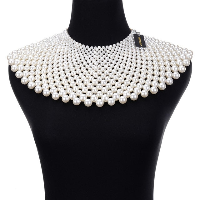 chunky statement bib collar choker pearl necklace maxi jewelry