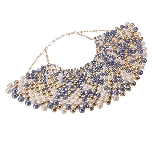 chunky statement bib collar choker pearl necklace maxi jewelry