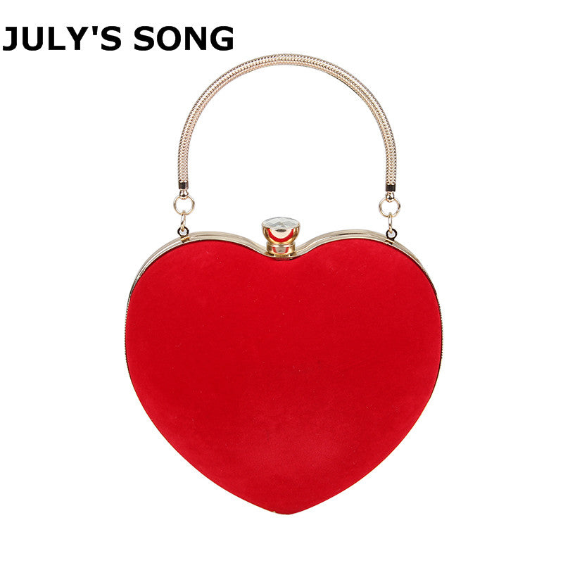 july's song evening bags heart shaped diamonds red/black chain shoulder purse day clutch bags for wedding party banquet bag
