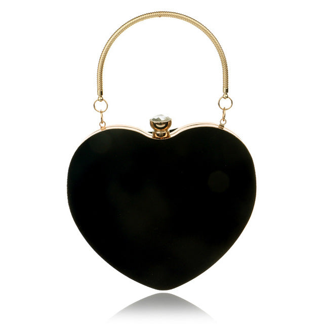 july's song evening bags heart shaped diamonds red/black chain shoulder purse day clutch bags for wedding party banquet bag black