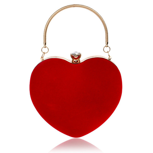 july's song evening bags heart shaped diamonds red/black chain shoulder purse day clutch bags for wedding party banquet bag red