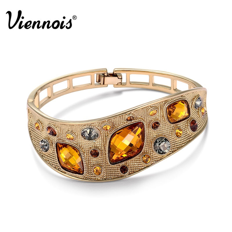 vintage bangles for woman fashion jewelry coffee gold color alloy with top austrian rhinestone orange crystal